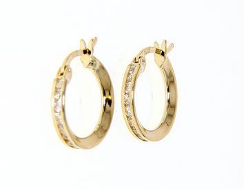 Golden hoop earrings with zircon 14k (code S169875)